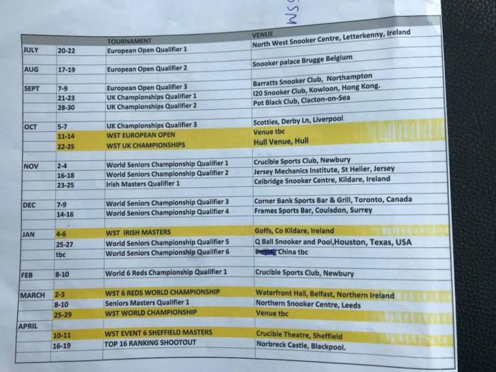 2018/19 provisional calendar